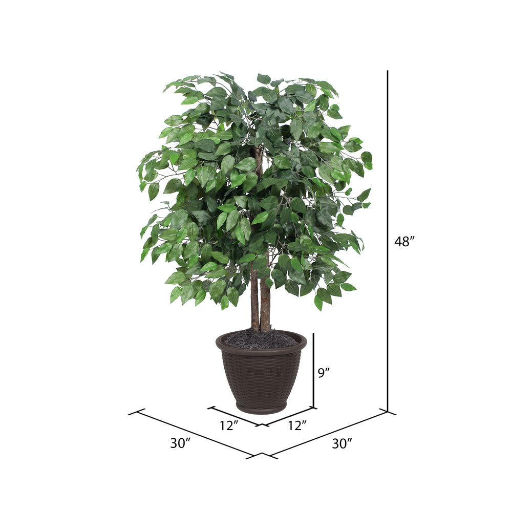 Vickerman 4' Artificial Ficus Bush Rattan Basket.