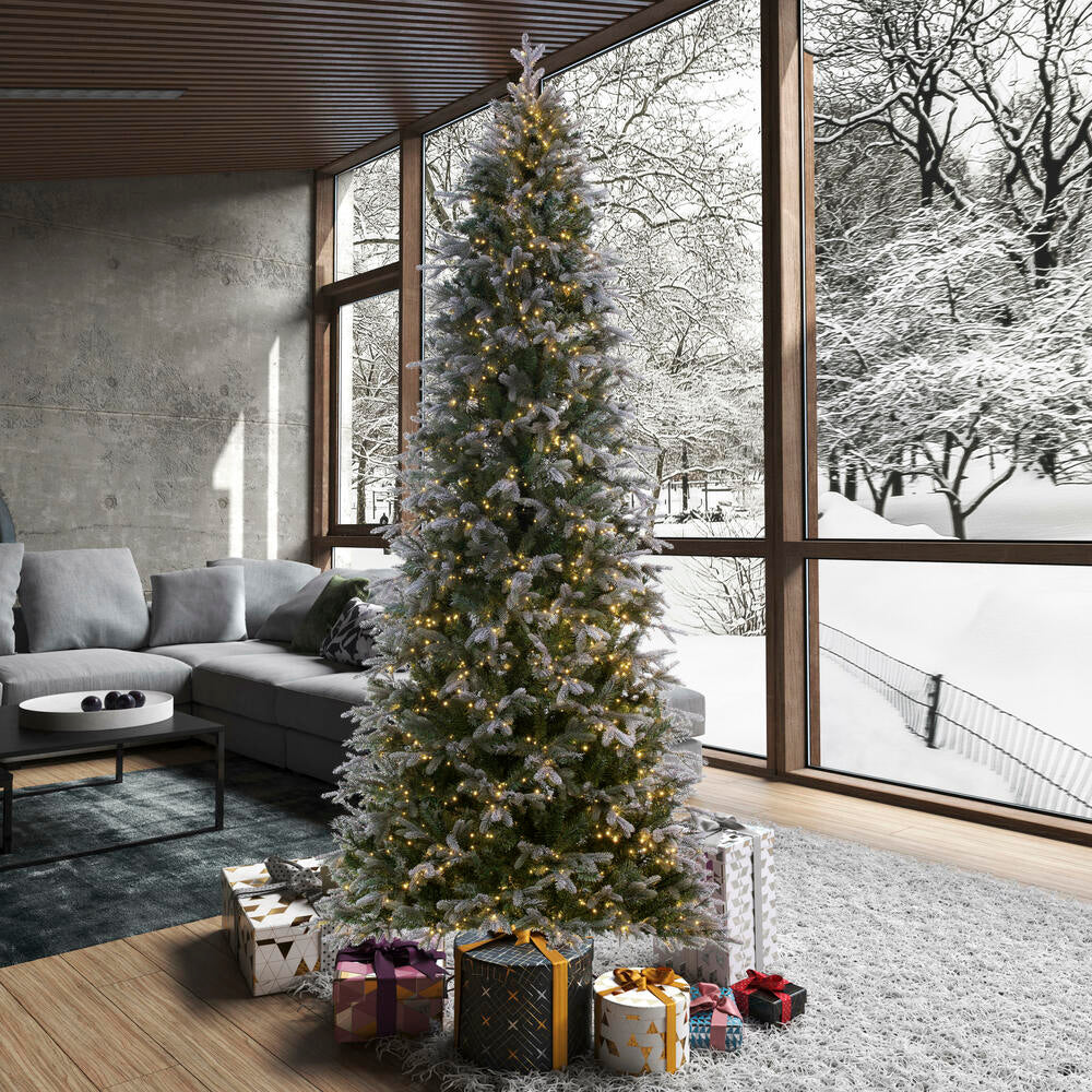 Vickerman 7.5' x 44" Frosted Douglas Fir Artificial Pre-Lit Christmas Tree Warm White LED Lights.