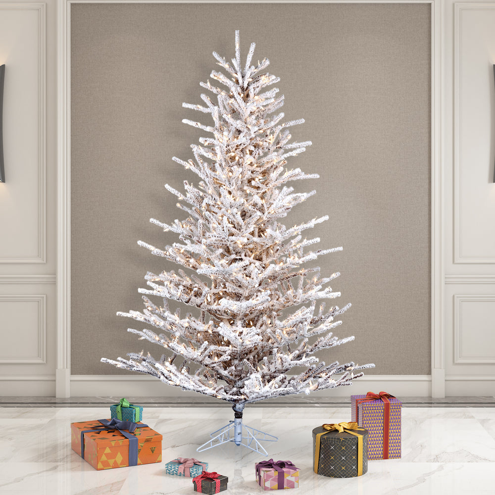 Vickerman 7.5' x 62" Flocked Stick Pine Tree Dura-Lit® LED Warm White Mini Lights.