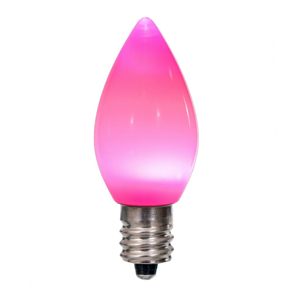 Vickerman C7 Ceramic LED Pink Bulb Nickel Base 120V .6 Watts 3 diodes 25 Bulbs per bag