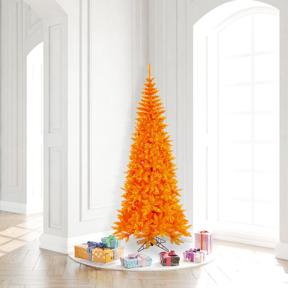 Vickerman 6.5' Orange Fir Slim Artificial Christmas Tree Orange Dura-lit LED Lights