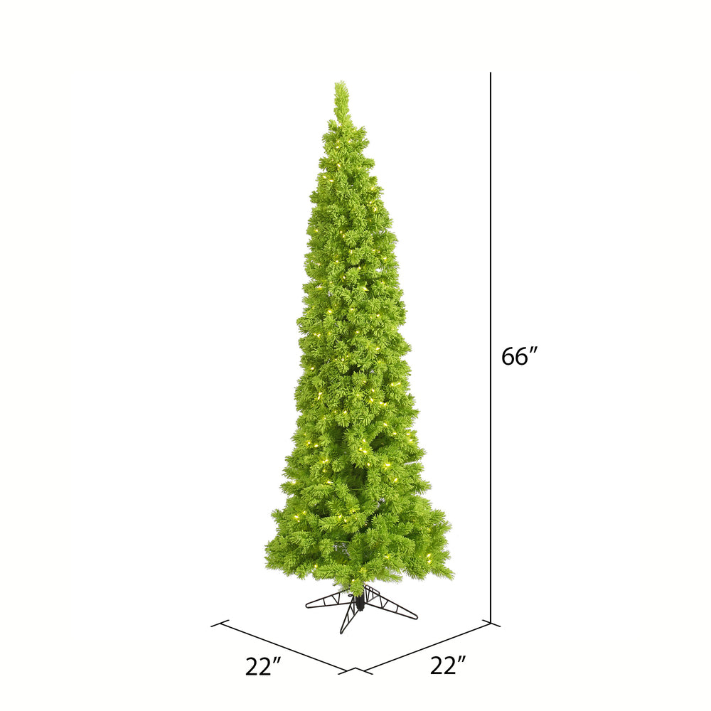 Vickerman 5.5' Flocked Lime Pencil Fir Artificial Christmas Tree with Lime Dura-lit LED Lights