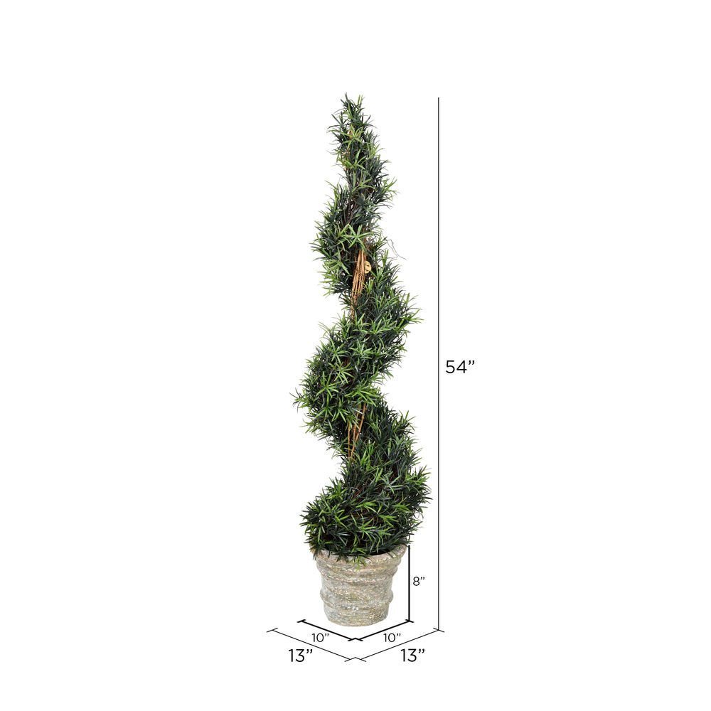 Vickerman 54" Artificial Potted Green Rosemary Spiral Tree in Paper Pot.