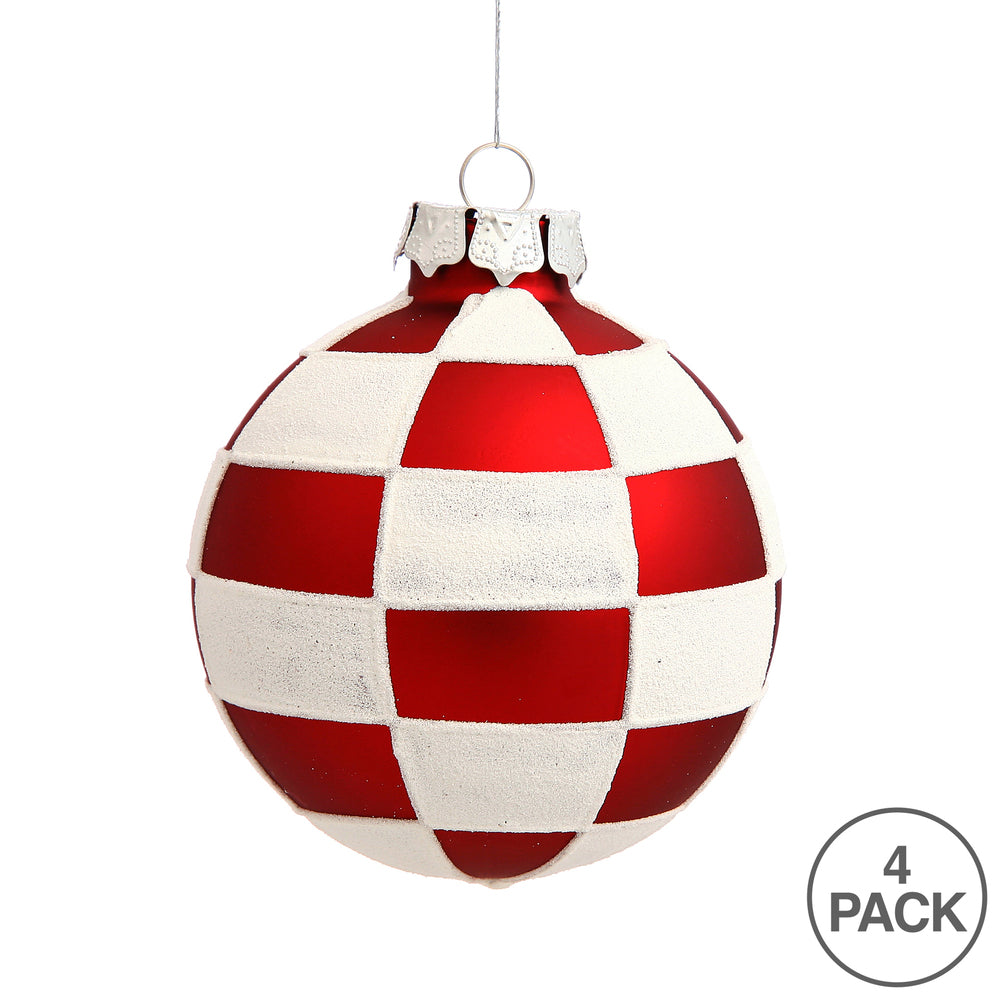 Vickerman 3" Red and White Check Ball Ornament 4 per Box