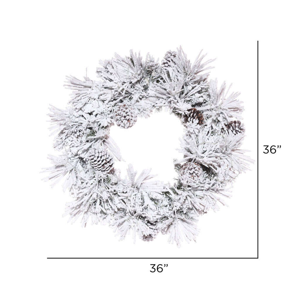 Vickerman 36" Flocked Atka Artificial Christmas Wreath Unlit