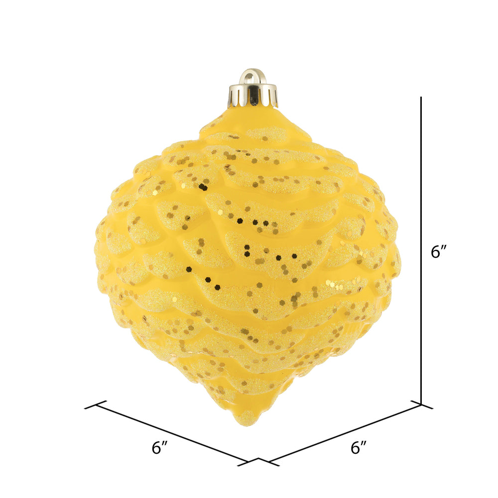 Vickerman 6" Yellow Glitter Pinecone Christmas Ornament 6 per Bag