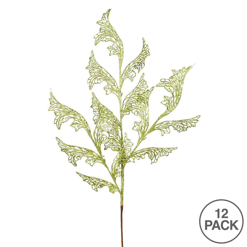 Vickerman 27" Lime Glitter Coral Bells Leaf Lace Artificial Christmas Spray. Includes 12 sprays per pack.