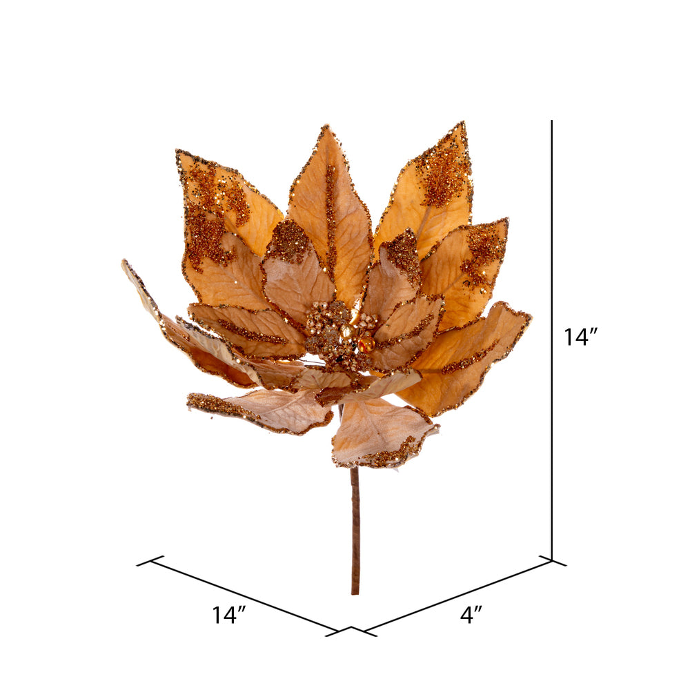 Vickerman 14" Artificial Gold Double Sided Velvet Poinsettia Christmas Pick