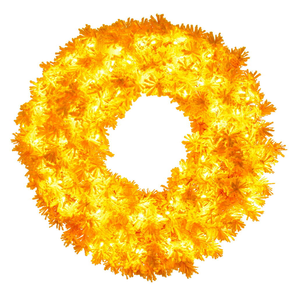 Vickerman 36" Flocked Yellow Artificial Pre-Lit Wreath with 100 Yellow LED Mini Lights