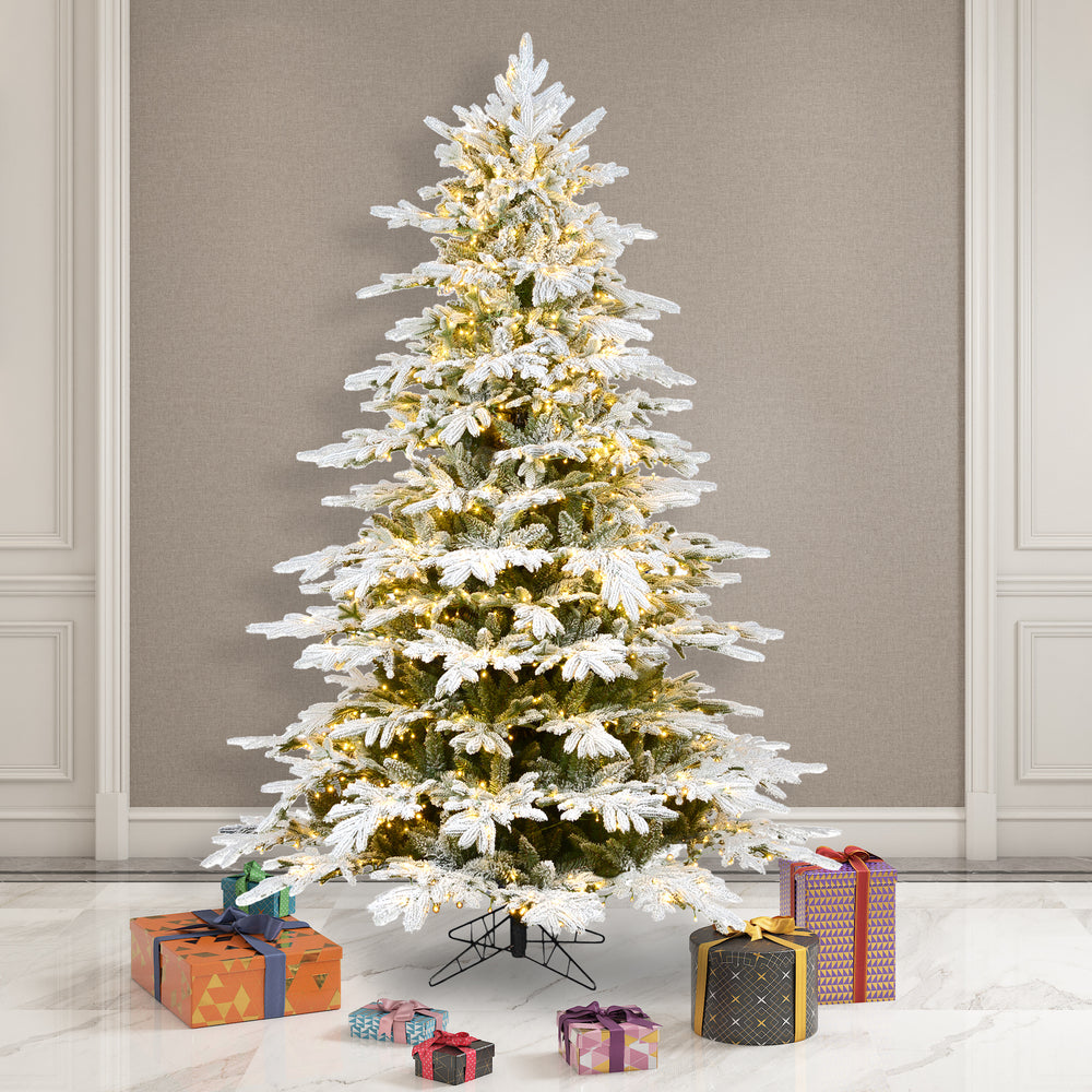 Vickerman 7.5' x 62" Flocked Kamas Fraser Artificial Christmas Tree, Warm White Dura-Lit® LED Lights