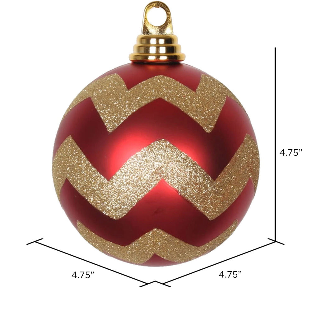 Vickerman 4.75" Red and Gold Matte Chevron Ball Christmas Ornament with Glitter Accents 3 per Box