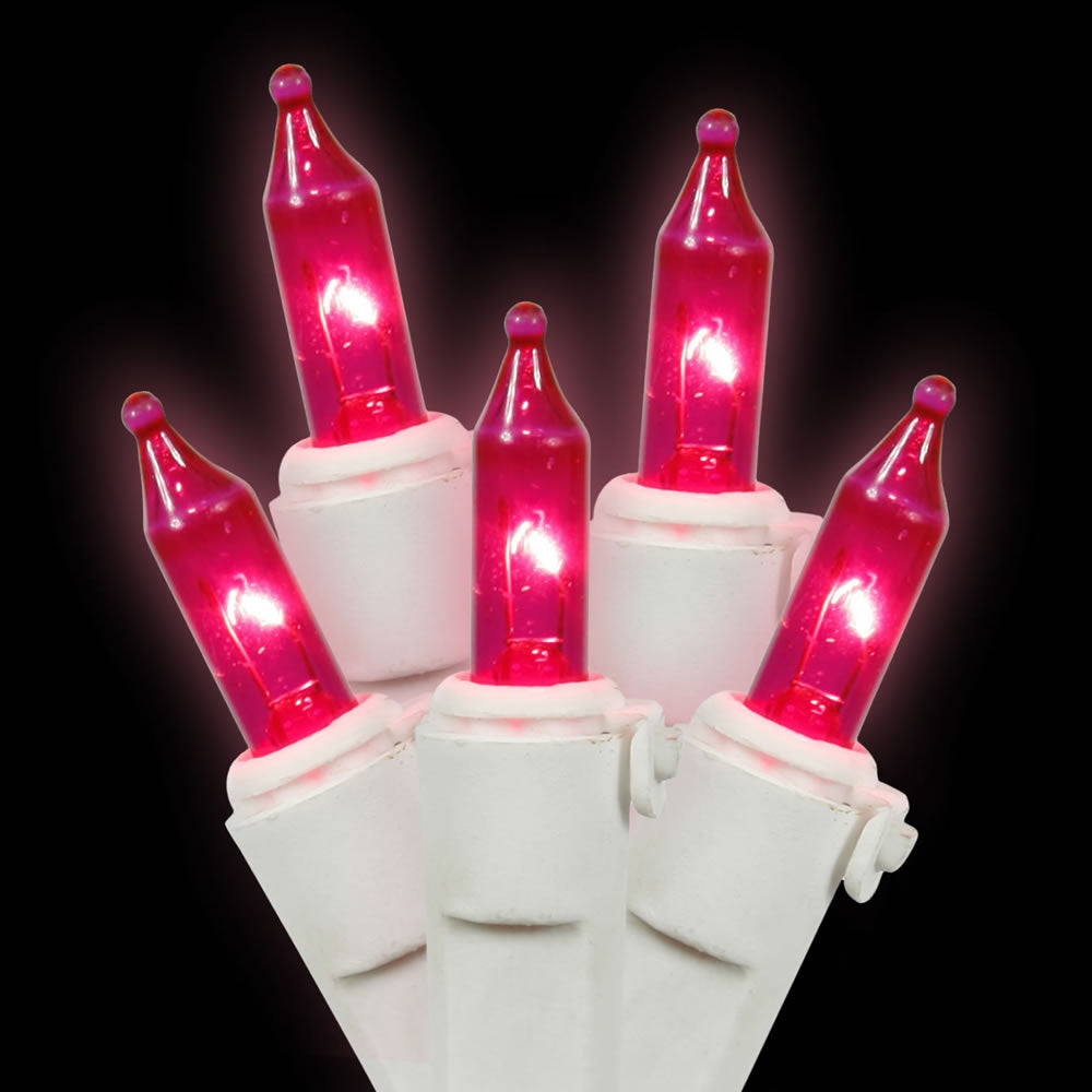 Vickerman 50 Pink Mini Light Set on White Wire 16' Christmas Light Strand