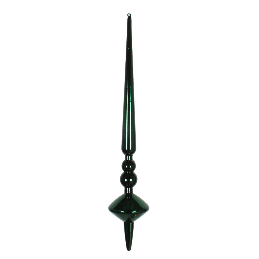 Vickerman 12" Midnight Green Shiny Cupola Finial. This long finial ornament adds depth and texture to any holiday decorating project. Made with shatterproof plastic. Includes 3 pieces per bag.