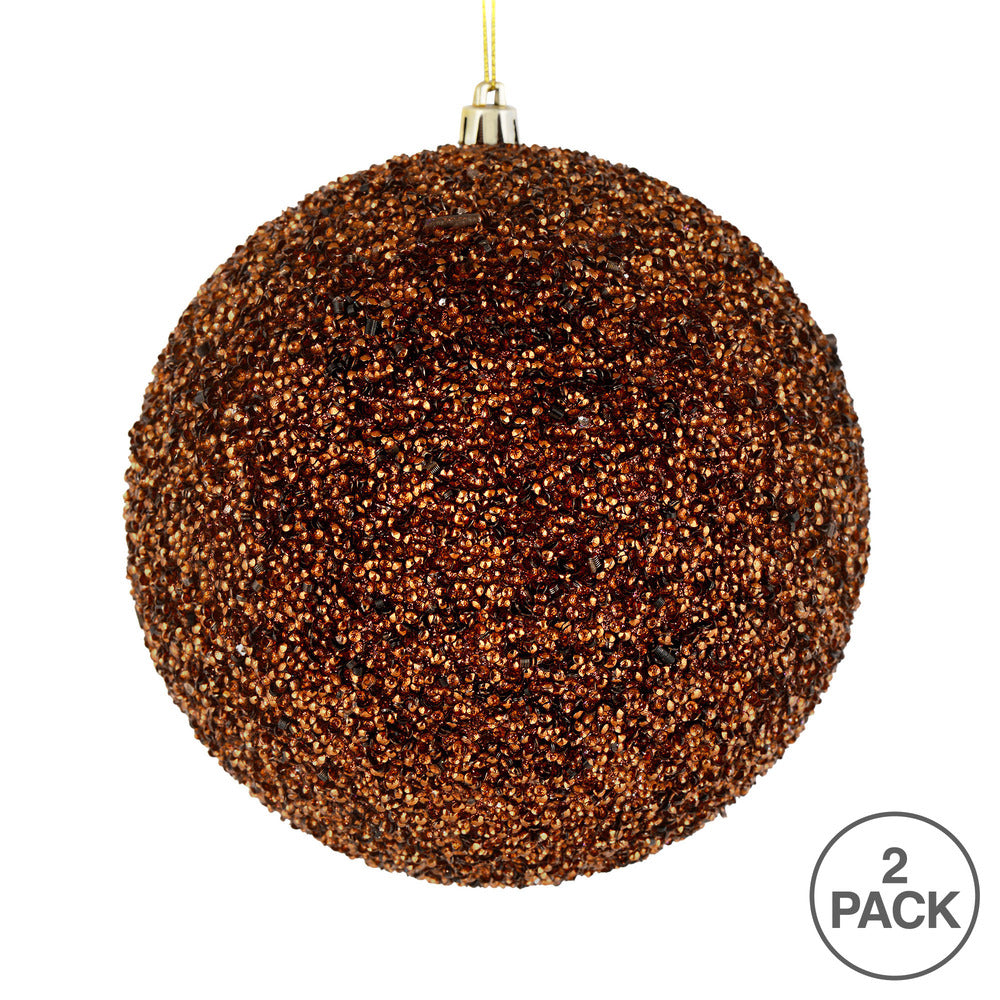 Vickerman 8" Mocha Beaded Ball Ornament 2 per Bag