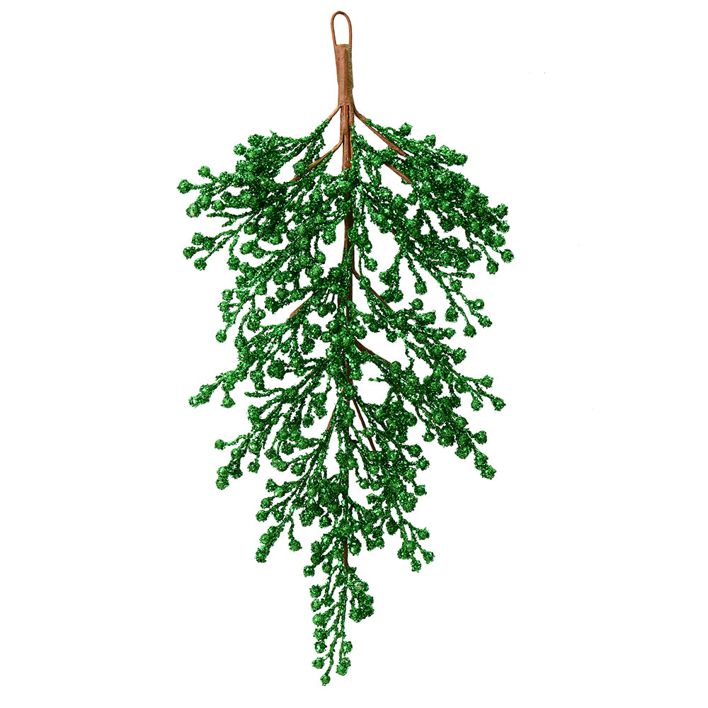 Vickerman 33" Green Glitter Berry Artificial Christmas Door Swag Unlit