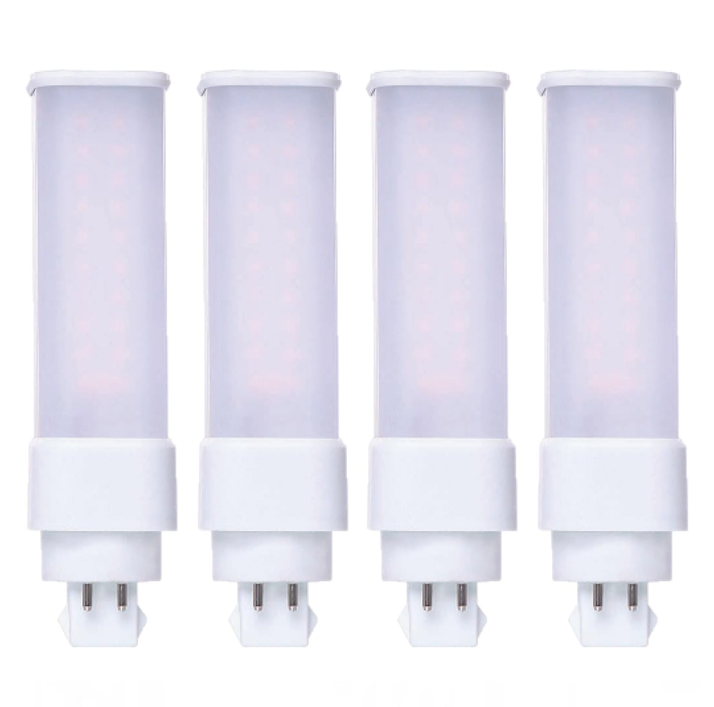 Damar- LED PL Horizontal Recessed Light Bulb Compact Fluorescent Retrofit Ballast Dependent G24Q/GX24Q 4-Pin Base 9W 800 Lumen 3000K Soft White 120-277V Pack of 4-Single Tube Replacement