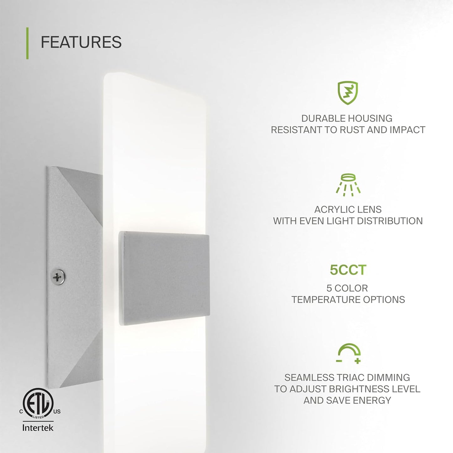 ASD Lighting LED Wall Sconce 10W 120V Triac 2700/3000/3500/4000/5000K Brushed Nickel ETL
