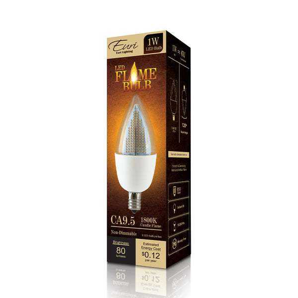 Euri Lighting ECA9.5-2120fc Decorative LED 6-Watt Equivalent Natural Flickering Flame Bulb E12 Candelabra, White Base - 2700K