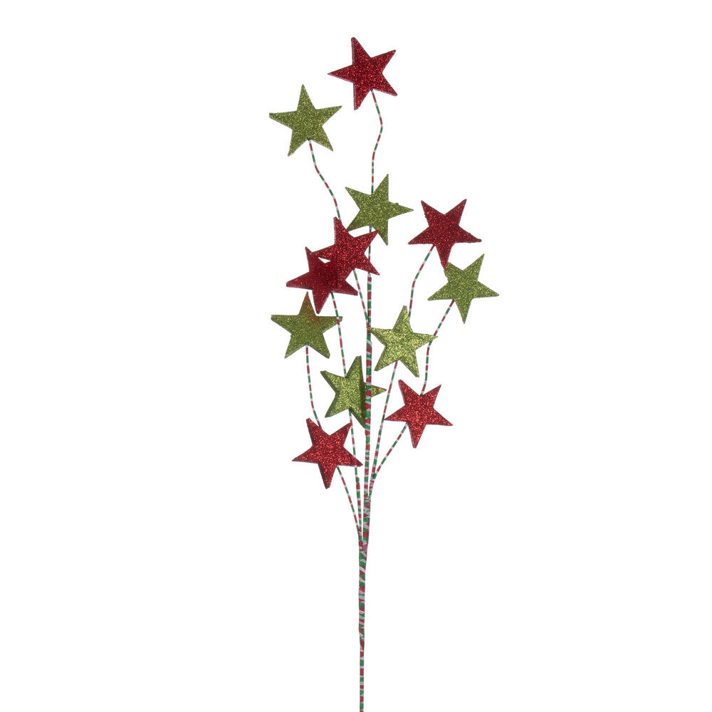 Vickerman 34" Red and Green Stars Glitter Spray 6 per bag.