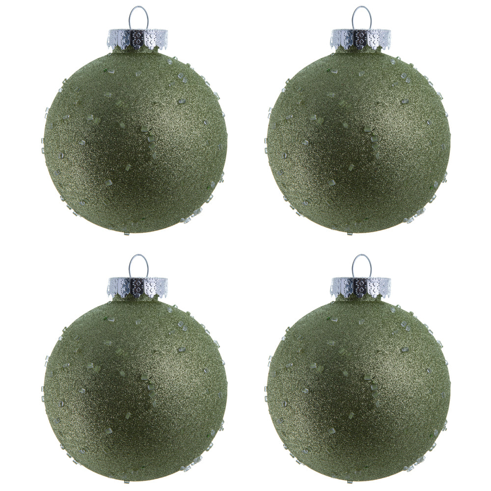 Vickerman 4.75" Celadon Ice Ball Ornament. This textured ornament has a rough and icy look with a hint of delicate sparkle. Incorporate these ornaments into your holiday design for added texture. Includes 4 pieces per pack. Made with shatterproof plastic.
