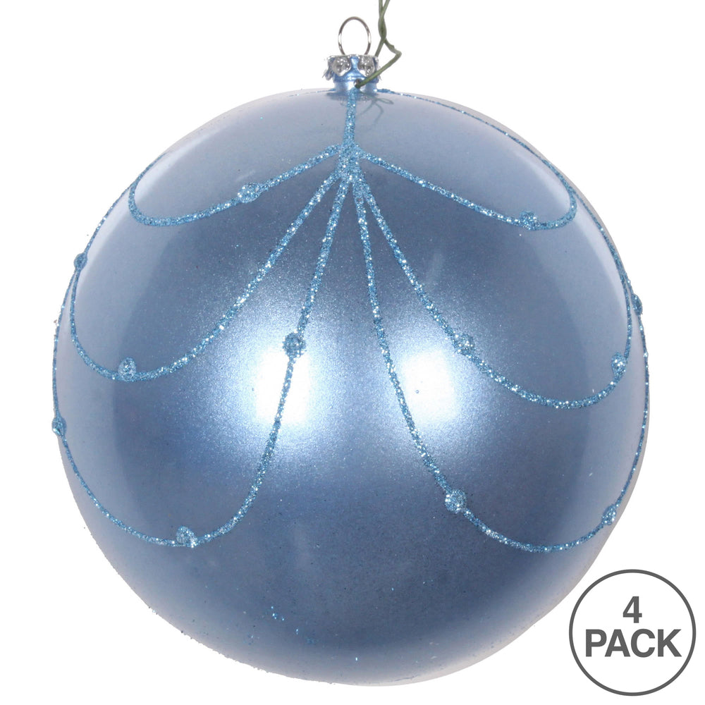 Vickerman 4.75" Periwinkle Candy Finish Curtain Ornament with Glitter Accents 4 per Bag