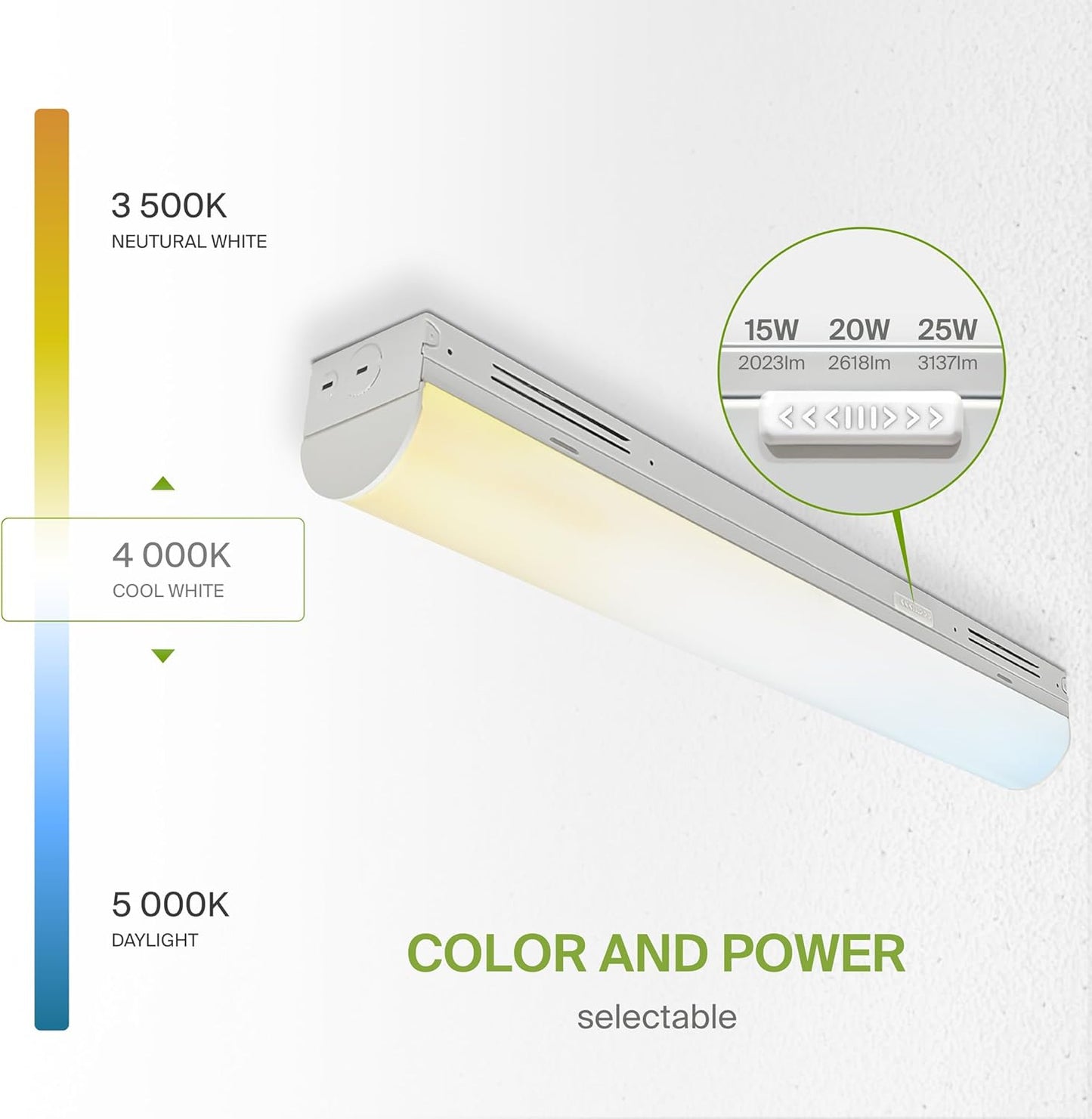 ASD Lighting LED Stairwell Fixture with Q-base 2feet Power Adjustable 15/20/25W 120-277V CCT Selectable 3500/4000/5000K Dimmable White UL DLC Premium