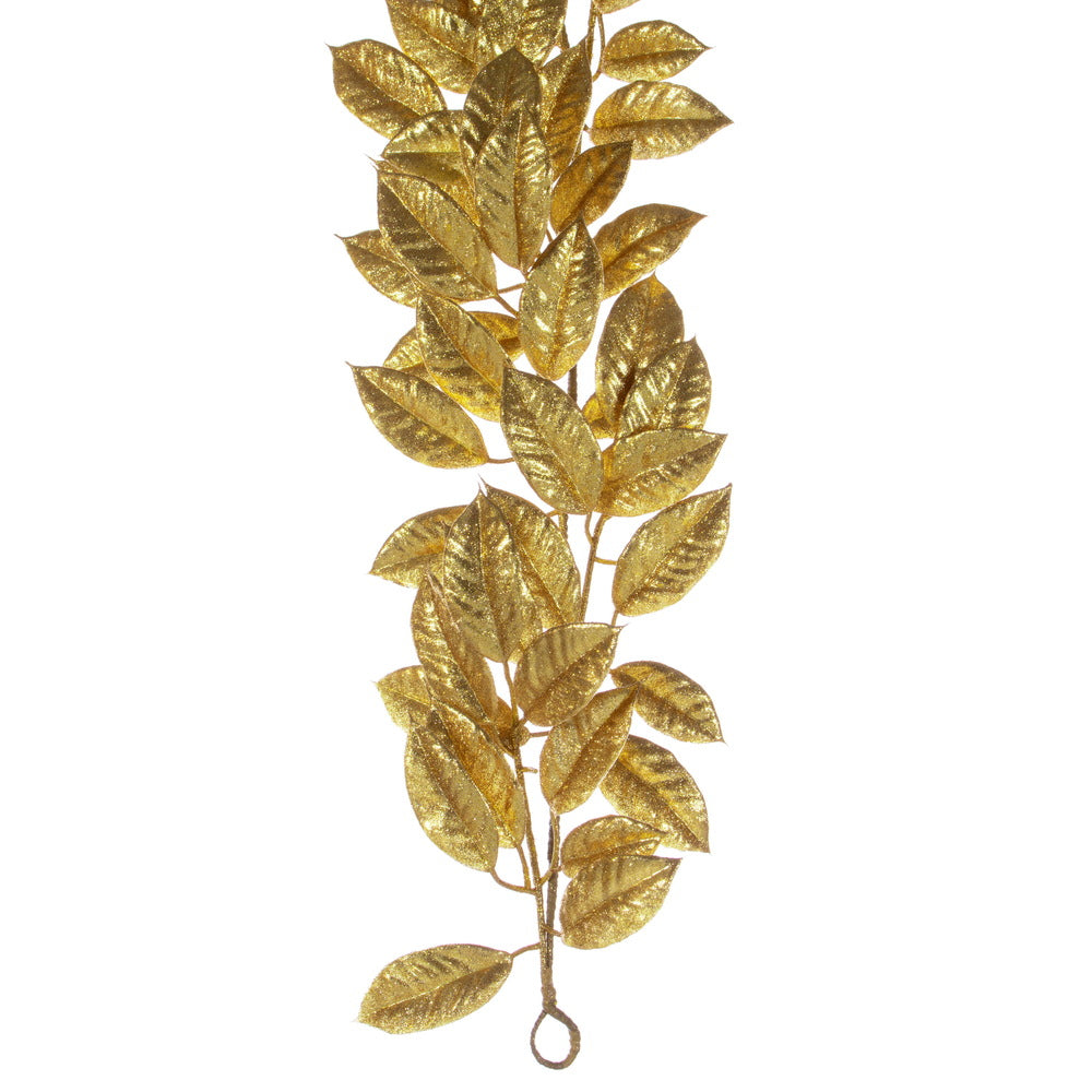 Vickerman 6' Gold Artificial Gardenia Glitter Garland.