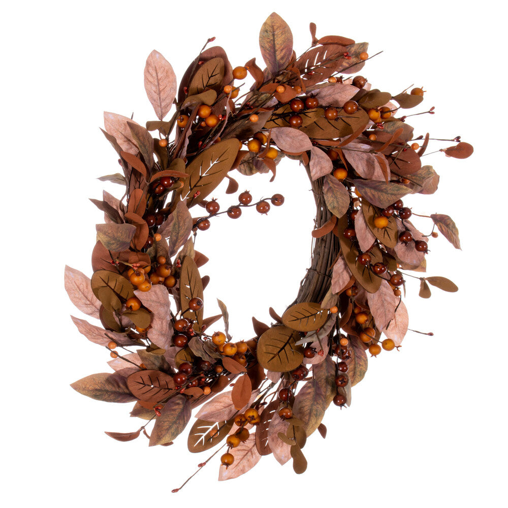 Vickerman 22" Artificial Light Brown Fall Berry and Wood Leaf Wreath