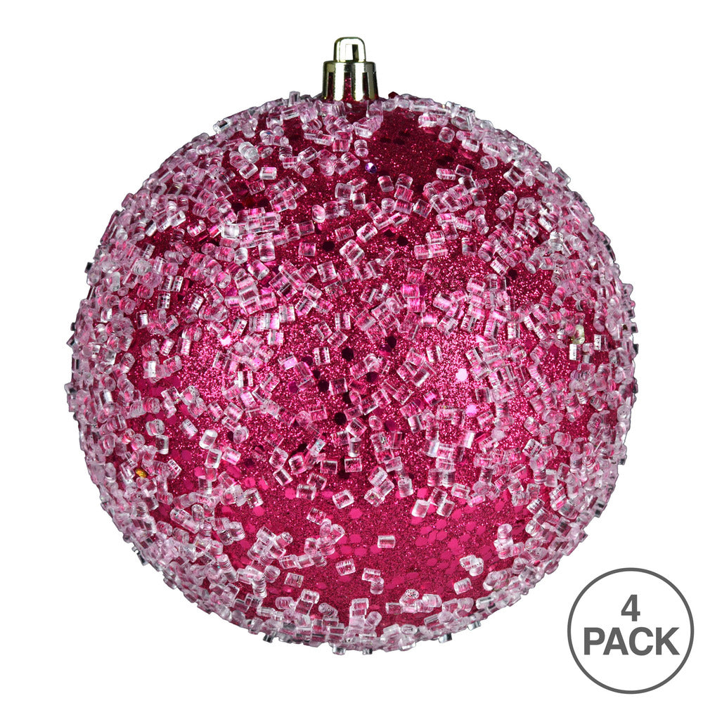 Vickerman 6" Fuchsia Glitter Hail Ball Ornament 4 per Bag
