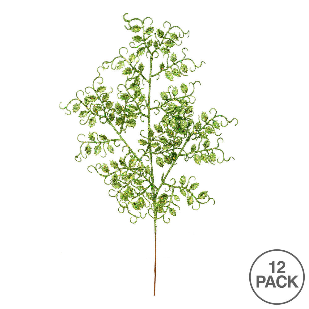 Vickerman 22" Lime Glitter Mini Ruscus Leaf Artificial Christmas Spray. Includes 12 sprays per pack.