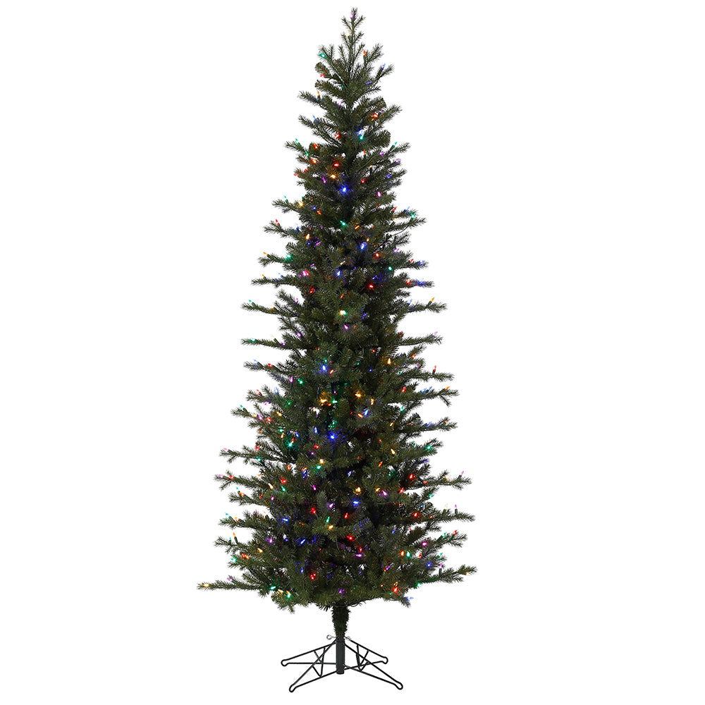 Vickerman 12' x 59" Hillside Pencil Spruce Artificial Christmas Tree Multi-colored Dura-Lit LED lights