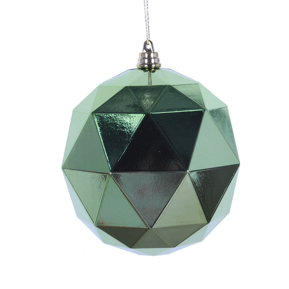 Vickerman 4.75" Celadon Geometric Ball Ornament Featuring a Shiny Finish. Comes 4 per bag