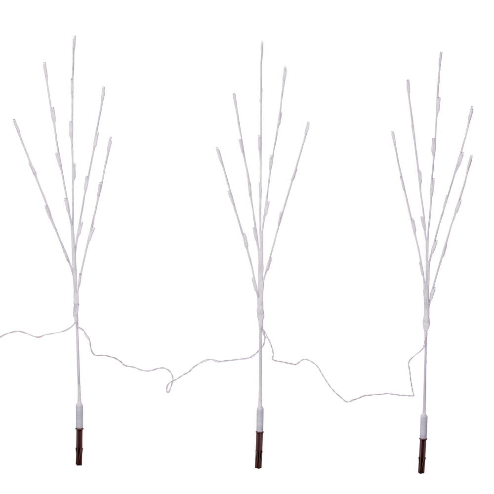 Vickerman 60Lt 3Pc 36" LED Pure White 5mm Wide Angle White Wire Twig Stake Lights, 24" Spacing with UL 120Volt 0.28Amp Adapter for Outdoor Use, White Box with Color Label