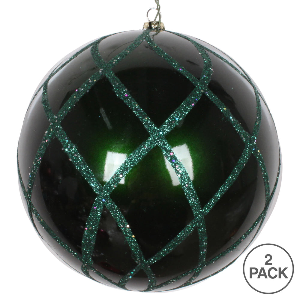 Vickerman 6" Emerald Candy Finish Net Ball Ornament with Glitter Accents 2 per Bag