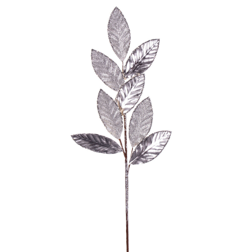 Vickerman 27.5" SilverMetallic Leaf Glitter Spray 3 per bag.