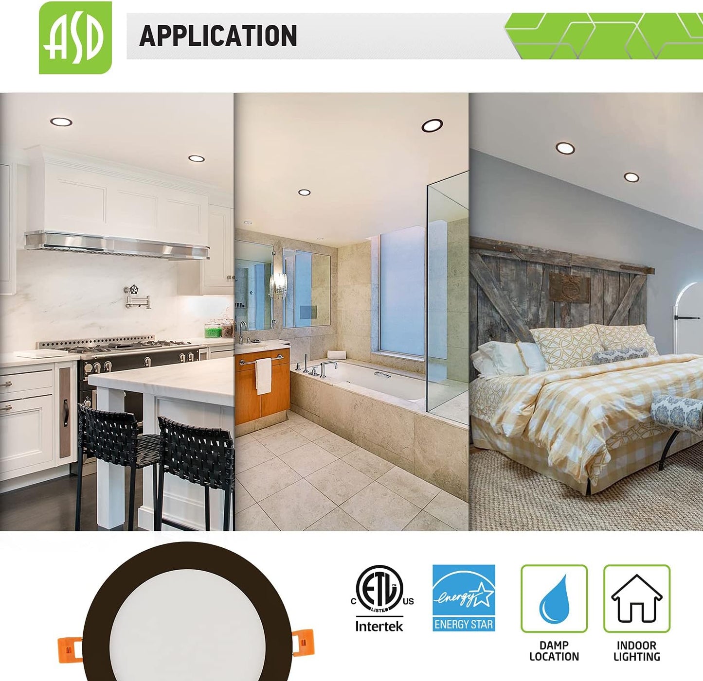 ASD Lighting LED Round Recessed Mini Panel 12" 24W Dimmable CCT Selectable 3000/4000/5000K Oil Rubbed Bronze cETLus