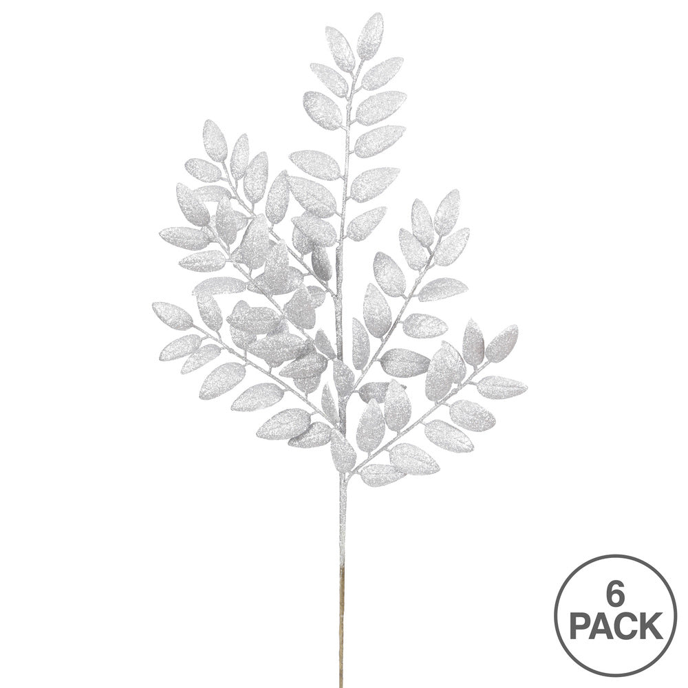 Vickerman 22" Silver Glitter Honey Locust Artificial Christmas Spray. Includes 6 sprays per pack.