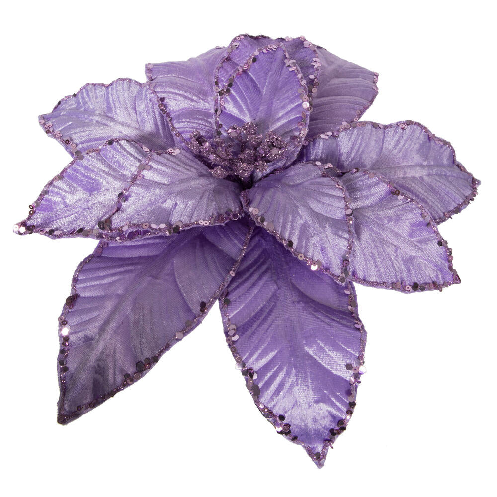 Vickerman 24" Lavender Velvet Sequin Trim Poinsettia 3 per bag.