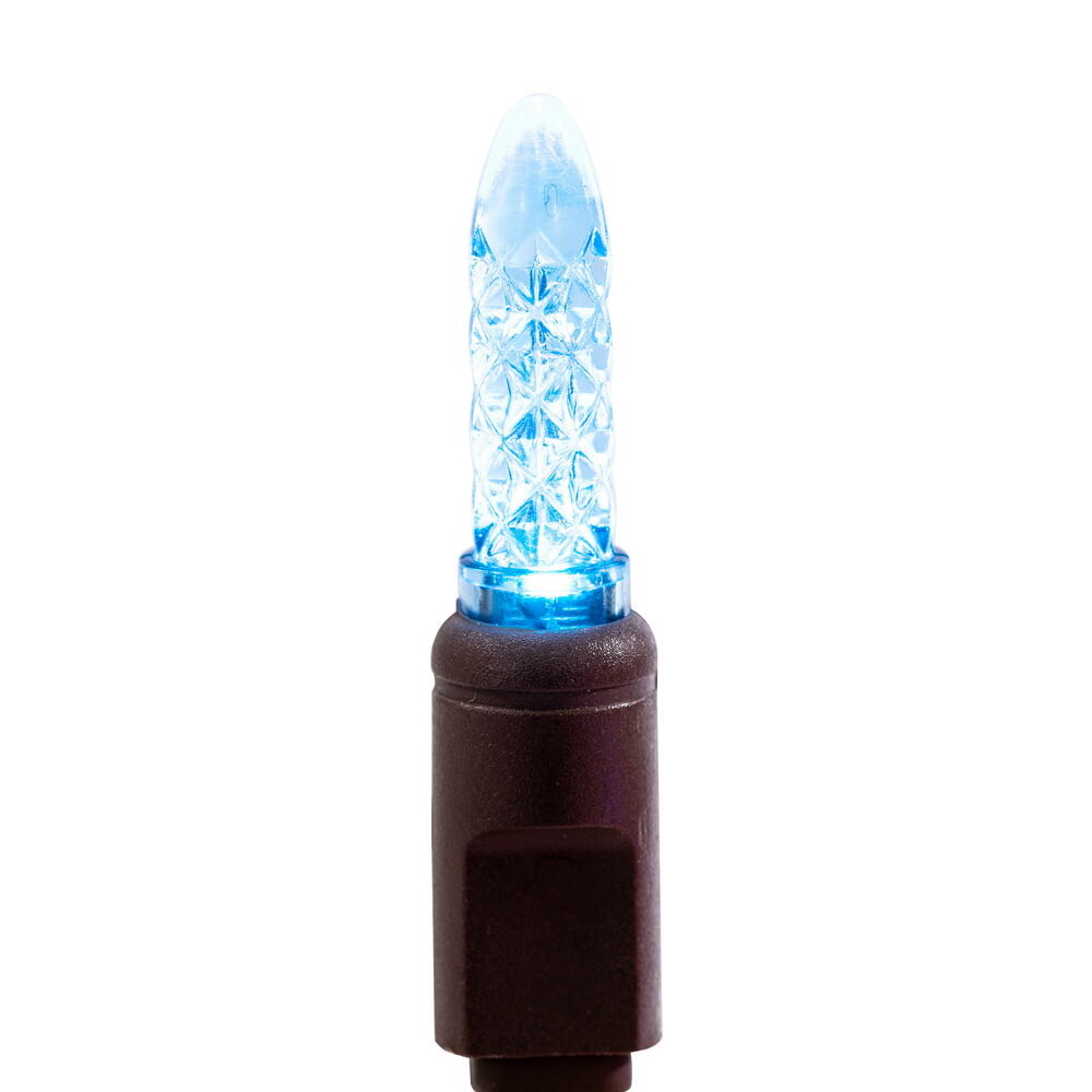 Vickerman 70 Teal M5 Faceted LED Light on Brown Wire, 4" Spacing x 24' Long Christmas Light Strand