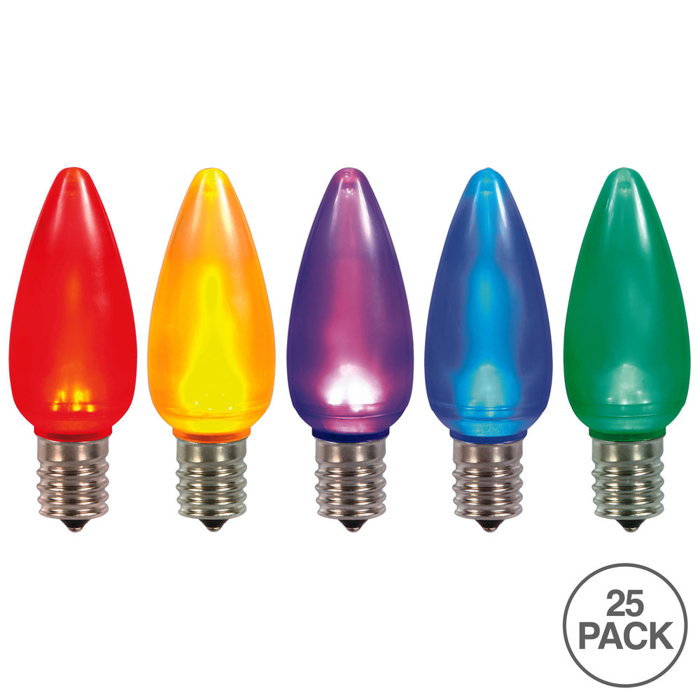 Vickerman C9 Ceramic LED Multi Twinkle Bulb Nickel Base120V .6 Watts 25 Bulbs per Pack.