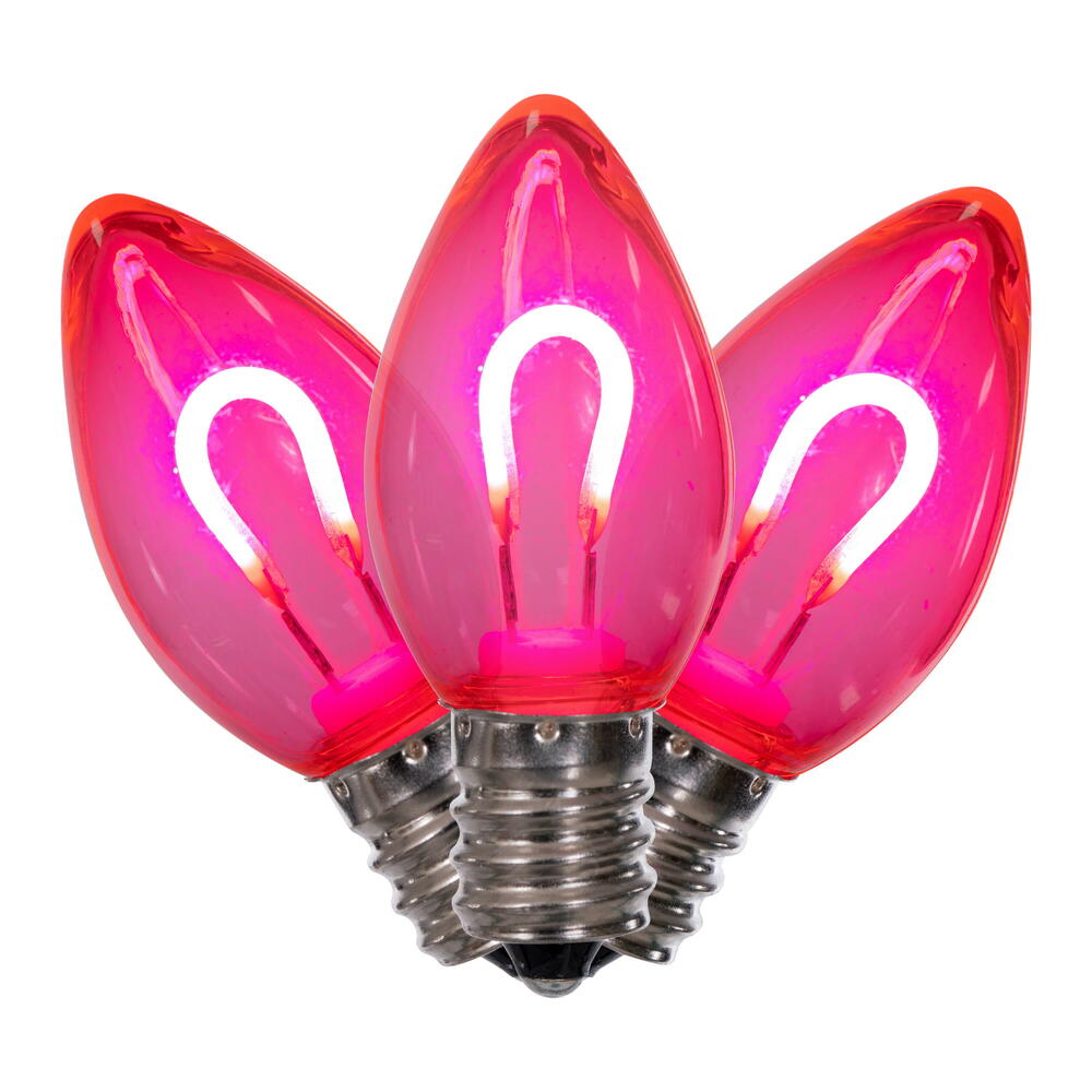 Vickerman C7 Transparent U-Shaped Filament Pink Bulb, E12 Base, .6 Watts, 25 Pcs Assorted/Bag. Colors included are Blue, Red, Green, Purple and Amber.