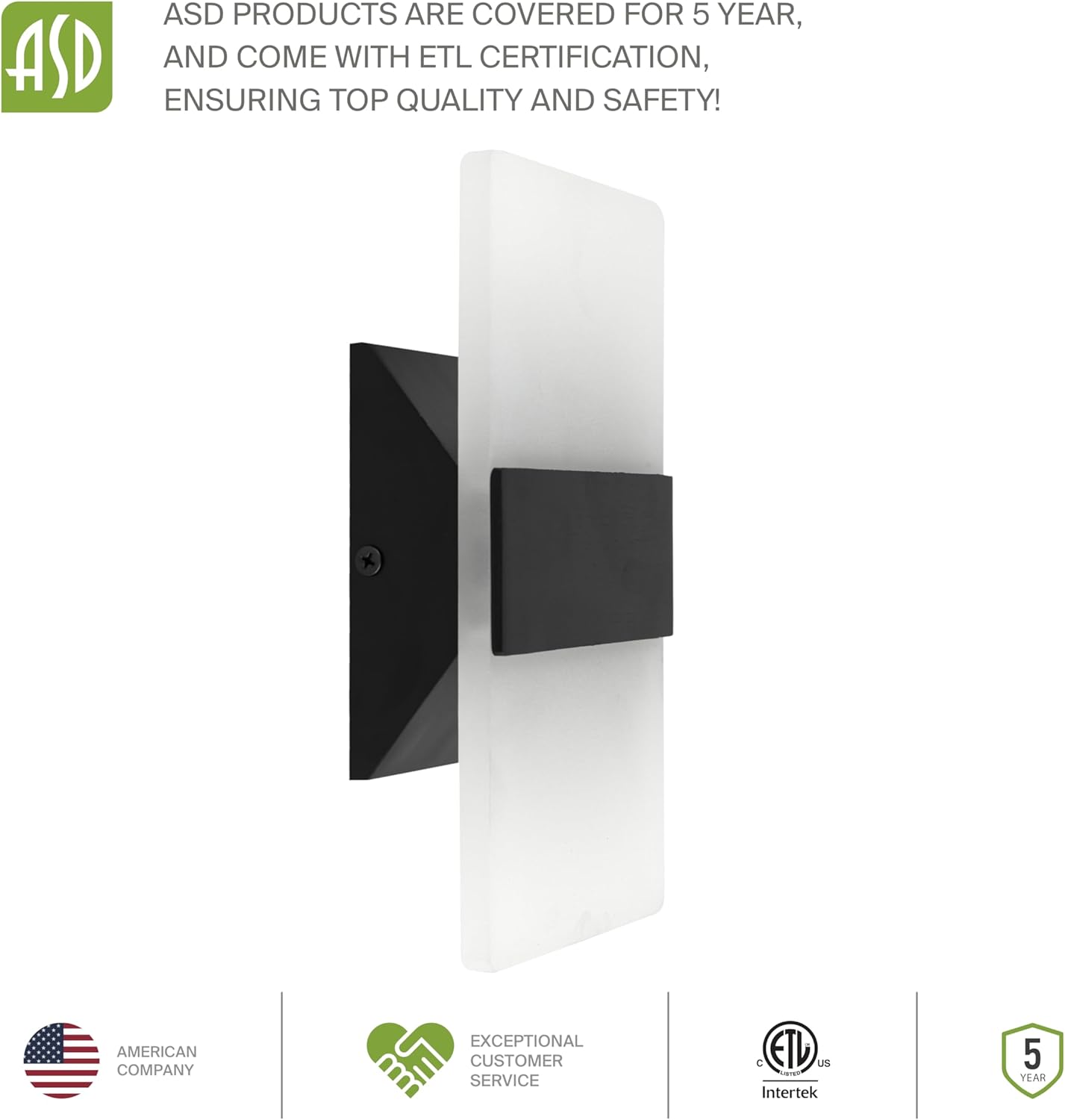 ASD Lighting LED Wall Sconce 10W 120V Triac 2700/3000/3500/4000/5000K Black ETL