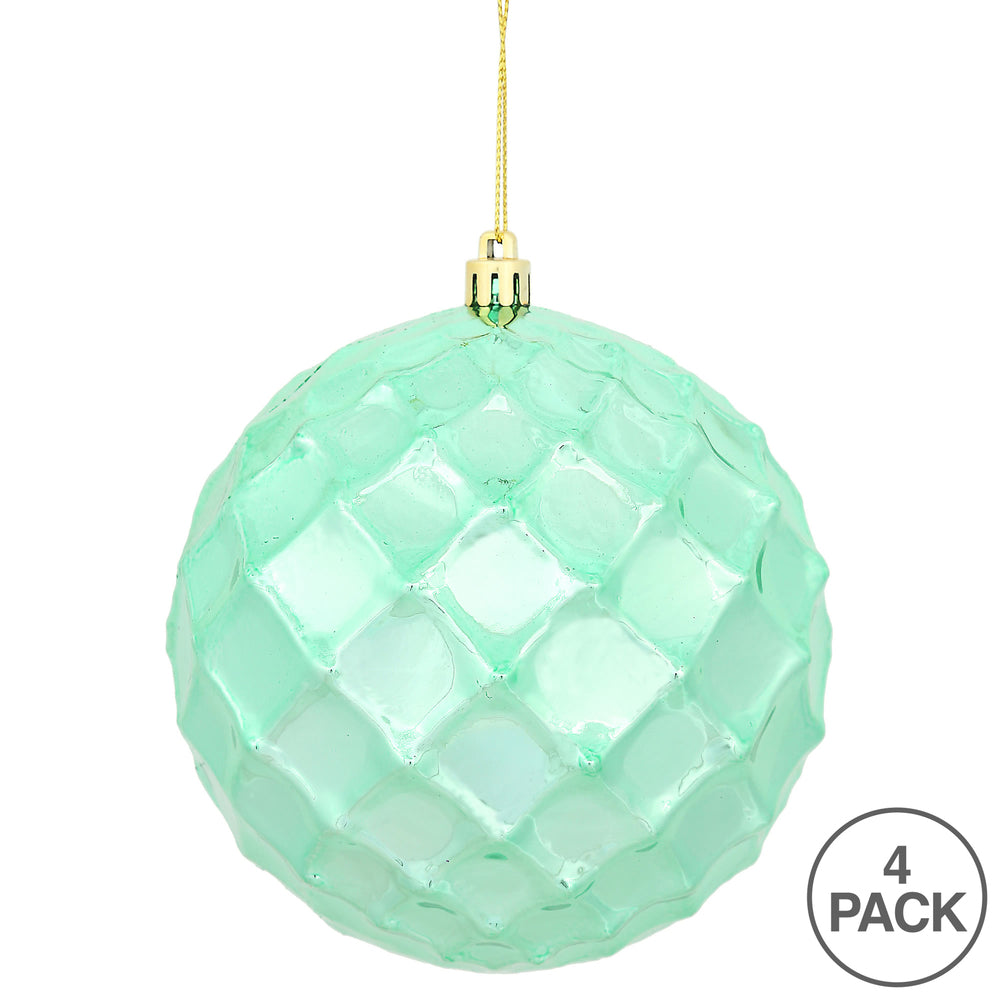 Vickerman 4.75" Seafoam Shiny Diamond Bauble Ornament 4 per Bag