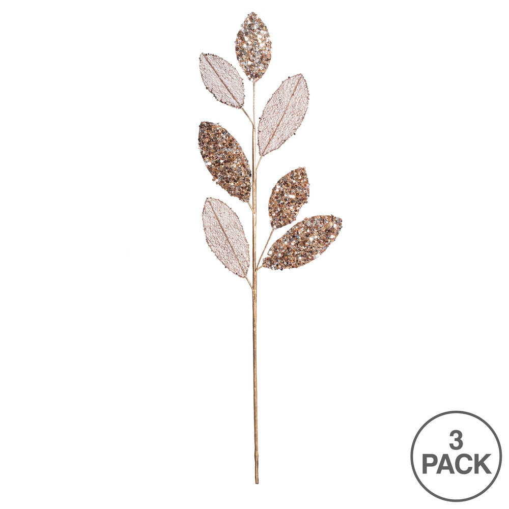 Vickerman 20" Chocolate Mesh Apple Leaf Artificial Christmas Spray. Includes 3 sprays per pack.