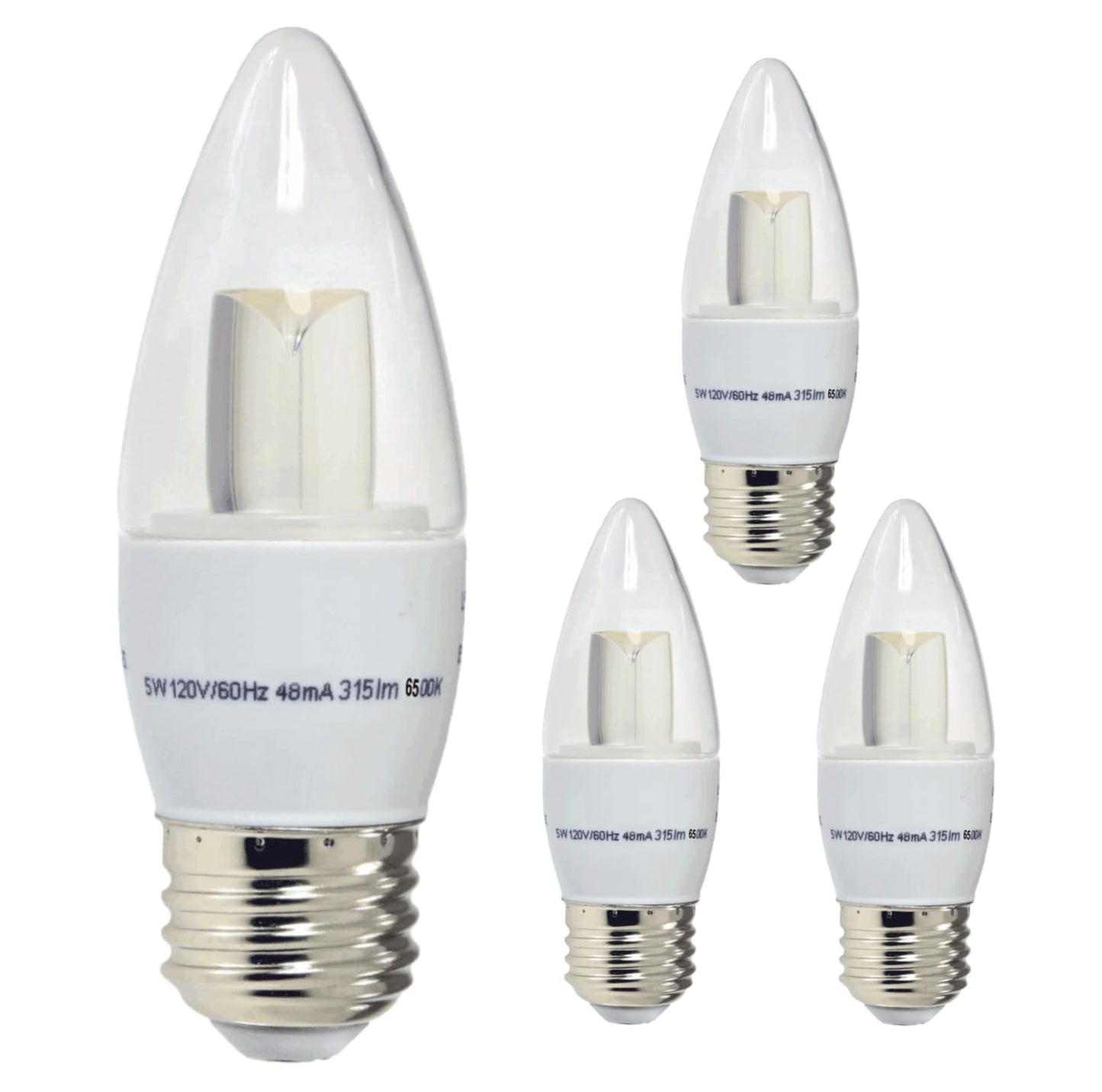 Damar- LED Chandelier Light Bulb B11 Decorative Clear Torpedo Tip 4.7W 315 Lumens E26 Medium Base 6500K Daylight Dimmable Pack of 4- Vintage Candelabra Candle Lamp for Ceiling Fan Bedroom Kitchen