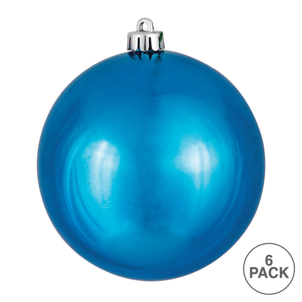 Vickerman 4" Turquoise Shiny Ball Ornament 6 per Bag