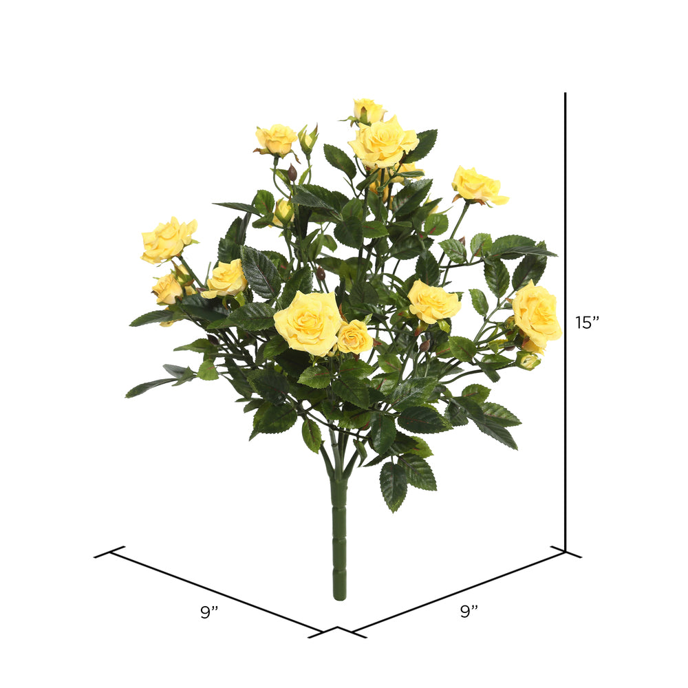 Vickerman 15" Artificial Yellow Mini Diamond Rose Bush.