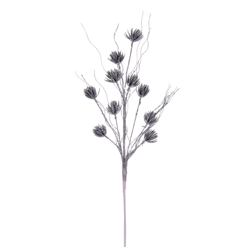 Vickerman 30" Silver Mini Flower Glitter Spray 6 per bag.