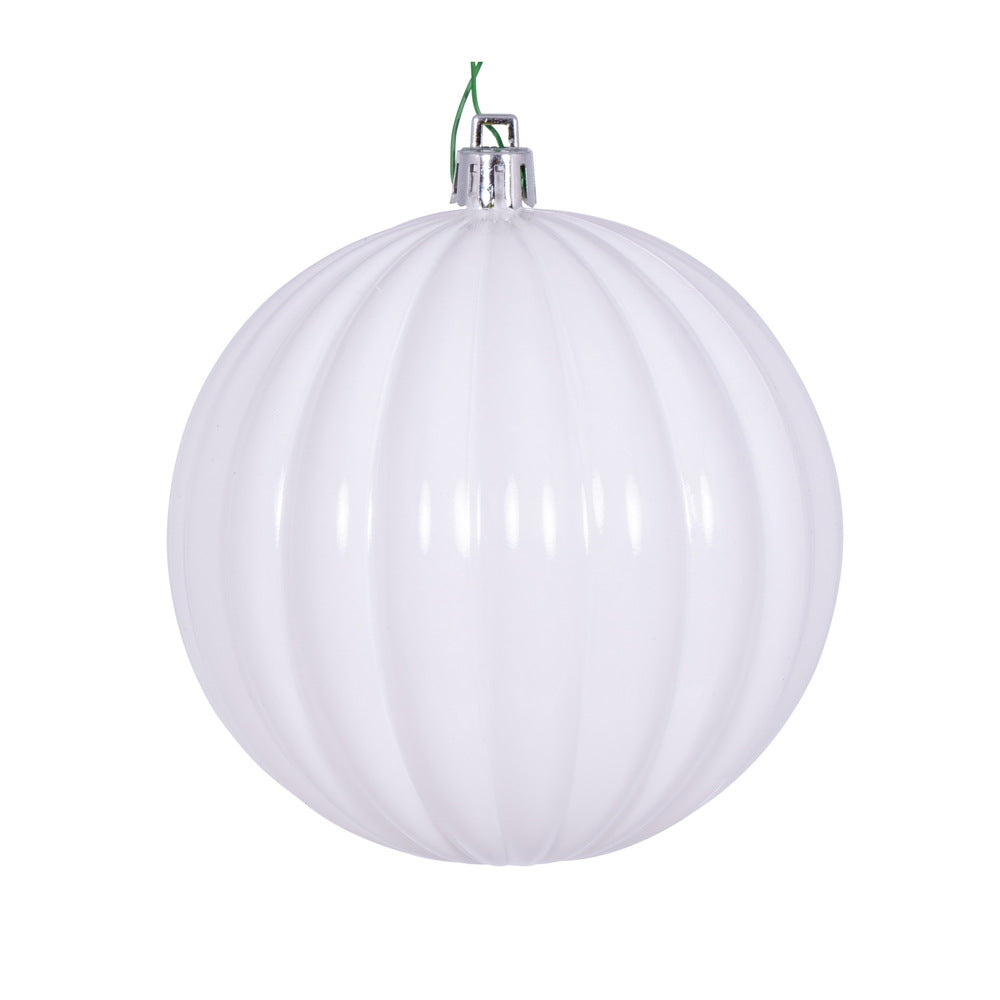 Vickerman 4" White Shiny Lined Ball Ornament 6 per Bag.