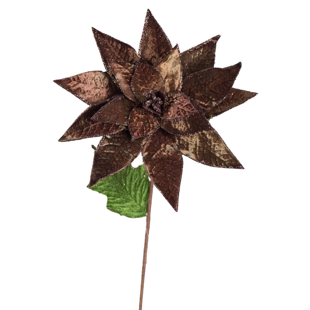 Vickerman 24" Artificial Chocolate Polyester Poinsettia Stem pack of 3